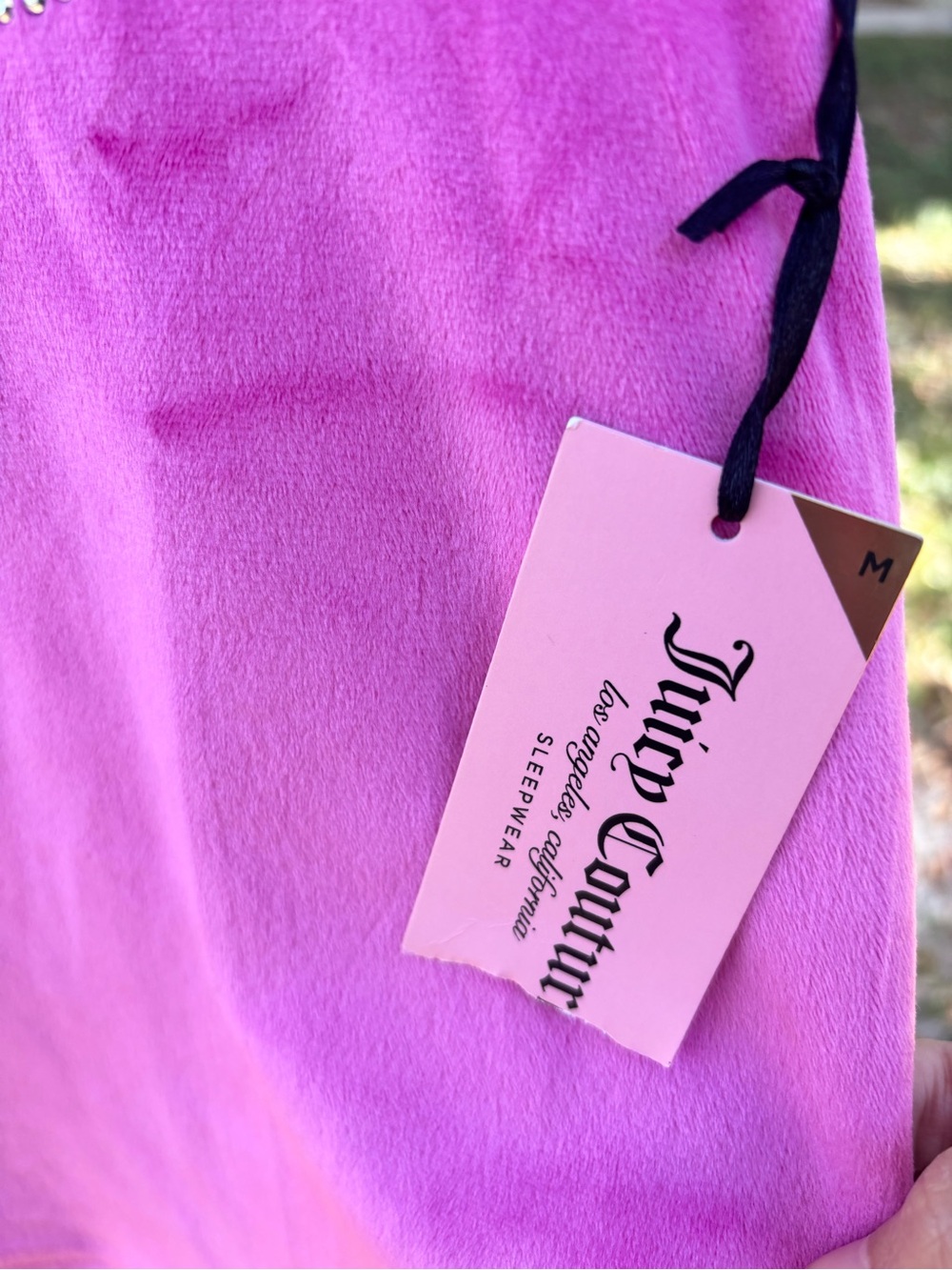 Juicy Couture pink velour rhinestone logo sleep t-shirt women’s Medium Y2K - Picture 3 of 10